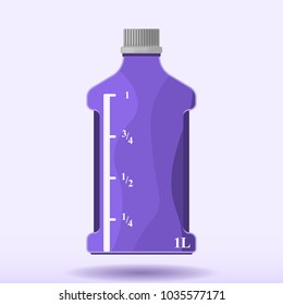 Vector image of a plastic bottle with a measuring scale of one liter. Pattern with a shadow from a bottle.