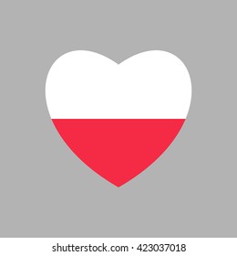 Vector image of Poland flag in heart on gray background.