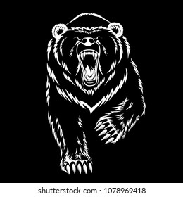 Vector image of a polar bear on a black background.