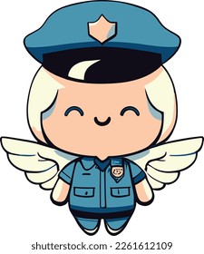 Vector image of policeman with angel wings..