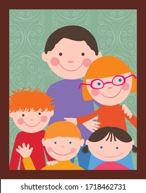 Vector image of portrait big friendly toung family