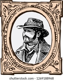 Vector image of a portrait of a man of the Wild West