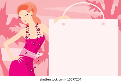 vector image of posing girl with blank area for your info. good use like background for shopping  cards and posters