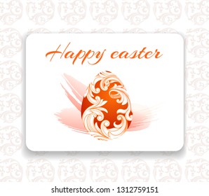 Vector image. Postcard Happy Easter. An elegant Easter egg decorated with patterns and scrolls.