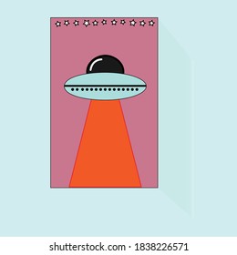 Vector image of poster with alien plate against the background of stars