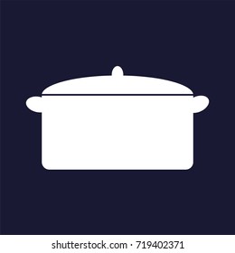 Vector image of the pot for cooking. Kitchen Appliances. Vector white icon on dark blue background.