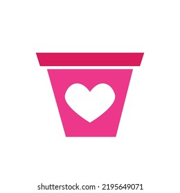 Vector image of a pot with a pink love symbol.