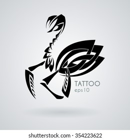 Vector image of a praying mantis style tribal tattoo. Black and white contrast intersection of sharp lines.