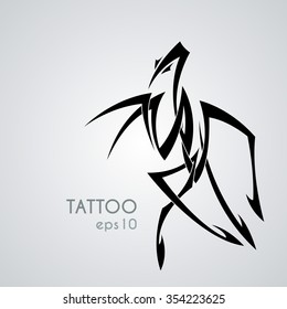 Vector image of a praying mantis style tribal tattoo. Black and white contrast intersection of sharp lines.