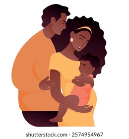 Vector image of pregnant african woman. Concept of motherhood and family with child. Element for design