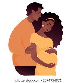 Vector image of pregnant african woman. Concept of motherhood and family with child. Element for design