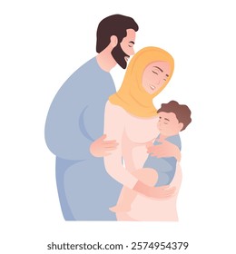 Vector image of a pregnant arab woman. Concept of motherhood and family with a child. Element for design