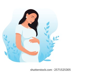 Vector image of a pregnant girl. Concept of pregnancy and bearing a child. Element for your design