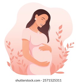 Vector image of a pregnant girl. Concept of pregnancy and bearing a child. Element for your design