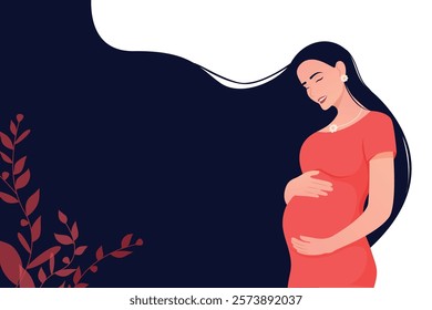 Vector image of a pregnant girl. Concept of pregnancy and bearing a child. Element for your design