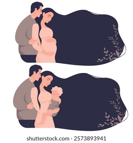 Vector image of pregnant girl with her husband. Concept of pregnancy and family with a child. Element for design