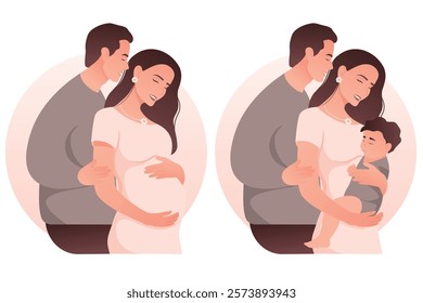 Vector image of pregnant girl with her husband. Concept of pregnancy and family with a child. Element for design