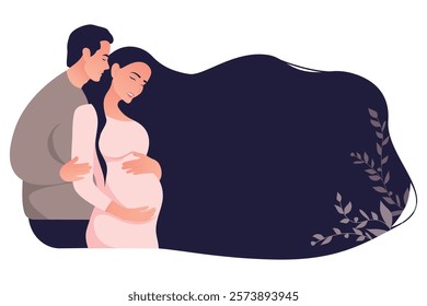 Vector image of pregnant girl with her husband. Concept of pregnancy and family with a child. Element for design