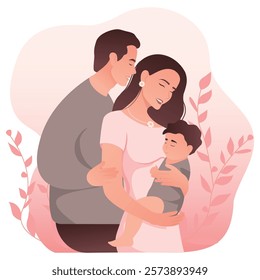 Vector image of pregnant girl with her husband. Concept of pregnancy and family with a child. Element for design