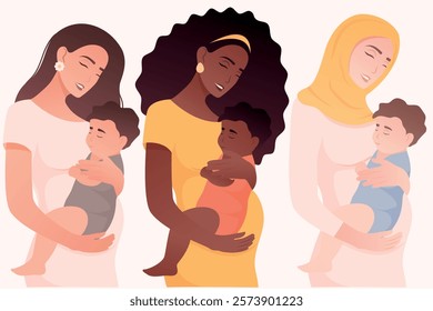 Vector image of pregnant woman. African woman, Arab woman. Concept of motherhood and family with child. Element for design