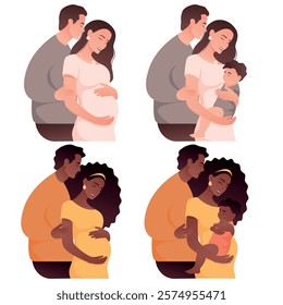 Vector image of pregnant woman. African woman, Arab woman. Concept of motherhood and family with child. Element for design