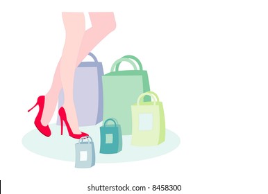 vector image of present bags and woman legs