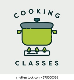Vector image of pressure cooker with text cooking classes against white background