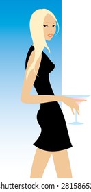 vector image of pretty blonde woman in black dress