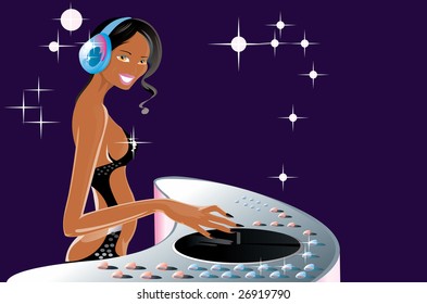 vector image of pretty disc jockey
