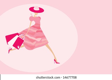 vector image of pretty girl after shopping