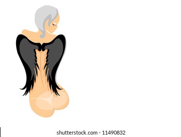 vector image of pretty girl with dark wings