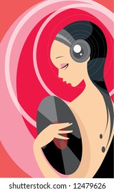 vector image of pretty girl listen to music