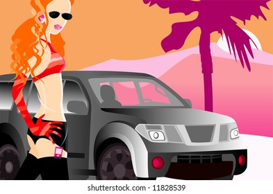 vector image of pretty walking teenager girl. may be use for party cards and posters