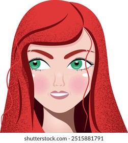 vector image of a pretty woman with long red hair. avatar