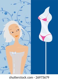 vector image of pretty woman looking for new underwear