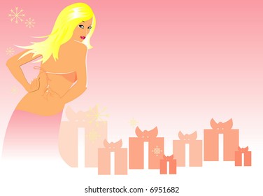 imagen vectorial de una mujer bonita y muchos regalos