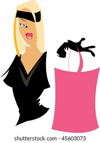 vector image of pretty woman with pink bag isolated on white