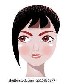 vector image of a pretty woman with short hair and brown eyes. avatar