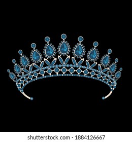 imagen vectorial de una princesa tiara en azul sobre un fondo negro