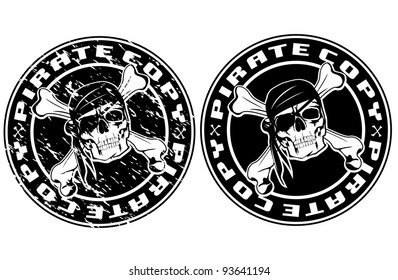 Vector image print an old seal with pirate skull