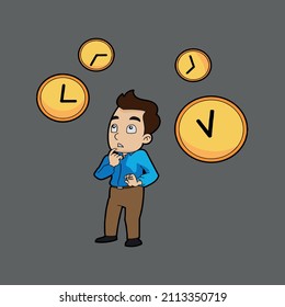 
vector image of a professional man worried about time.
