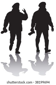 Vector image of professional photographers with equipment at work