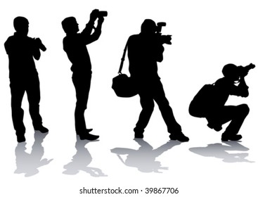 Vector image of professional photographers with equipment at work