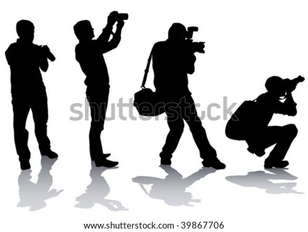 Vector image of professional photographers with equipment at work