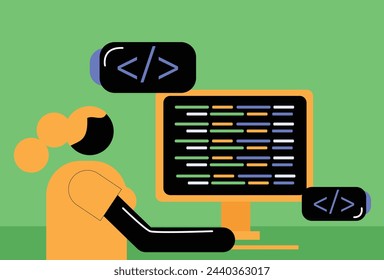 The vector image of a programmer working on project