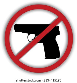 Vektorbild eines Verbotszeichens mit einer ausgekreuzten Pistole (Makarov), das auf das Waffenverbot und den Einsatz von Pistolen hinweist