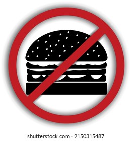 vector image of a prohibition sign icon depicting a burger (do not eat)