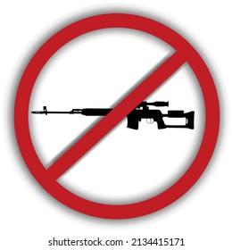 Das Vektorbild eines Verbotszeichens, auf dem das Dragunow-Scharfschützen gekreuzt wird, zeigt das Verbot von Waffen und Scharfschützen-Angriffen, Positionen