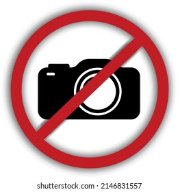 Vector image of a prohibition sign on which the silhouette of a camera is crossed out. It is forbidden to take pictures. (No photo)