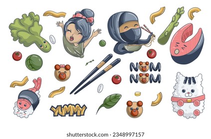 Vector image of a pset from national Japanese dishes and products. EPS 10